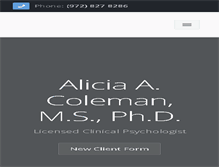 Tablet Screenshot of aliciacolemanphd.com